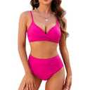 CUPSHE Women's Bikini Sets Two Piece Swimsuit High Waisted V Neck Twist Front Adjustable Spaghetti Straps Bathing Suit, Size: L