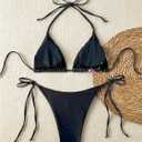 Verdusa Women's 2 Piece Floral Halter Triangle Bikini Sets Backless Self Tied Swimsuit Bathing Suits (XL)