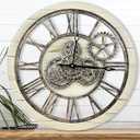 The B-Style Large Wall Clock 24 inch Moving Gear Wall Clock Oversized Vintage Farmhouse Wall Clocks for Living Room Decor Rustic Industrial Wood Clock (Desert Beige and Bronze, 36 inch/ 90cm)