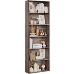 FOTOSOK 6-Tier Open Bookcase and Bookshelf, Freestanding Display Storage Shelves Tall Bookcase for Bedroom, Living Room and Office, Oak