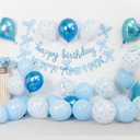Blue Bow Birthday Decorations, Coquette Party Decor with Blue Happy Birthday Banner, Bow Garland, Bow Balloons, Heart Foil Balloons, Ribbon for Girls, Women, Baby Shower, Bow Theme Party