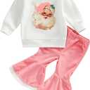 Gueuusu Toddler Baby Girl Christmas Outfit Santa Baby Long Sleeve Sweatshirt Flared Long Pants Cute Winter Clothes Set (12-18 Months)