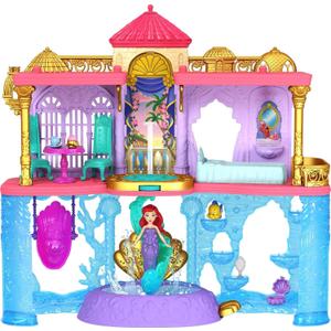 Mattel Disney Princess The Little Mermaid Toys, Ariel Doll House Stackable Castle with Land & Sea Levels, Small Doll, 1 Friend, 12 Pieces & Pool, Medium, Small