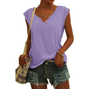 AUSELILY Women's 2025 Trendy Summer Tank Top Ladies Loose Fit Cap Sleeve V Neck T-Shirt (Purple, M)