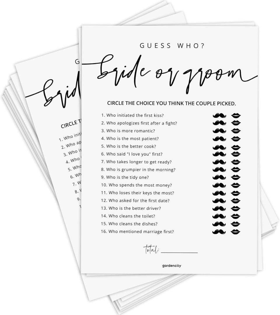 GardenCity Guess Who Bride or Groom, Bridal Shower Games for 50 Guests, Minimalist