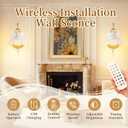 Wireless Wall Sconce with Flower lampshade, Battery Operated Wall Lights,Wall lamp with 15 Colors for Bedroom Living Room Home Decor (Clear Flower, 2 Light Battery Operated)