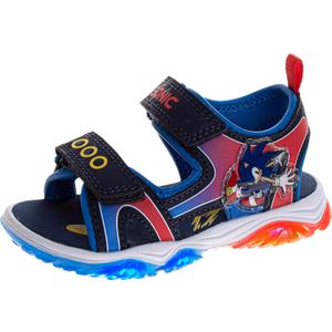 Disney Kids Cars Toy Story Mickey Spiderman Sonic Sandal LED Light Up Slides, 4 Big Kid, Blue/Red