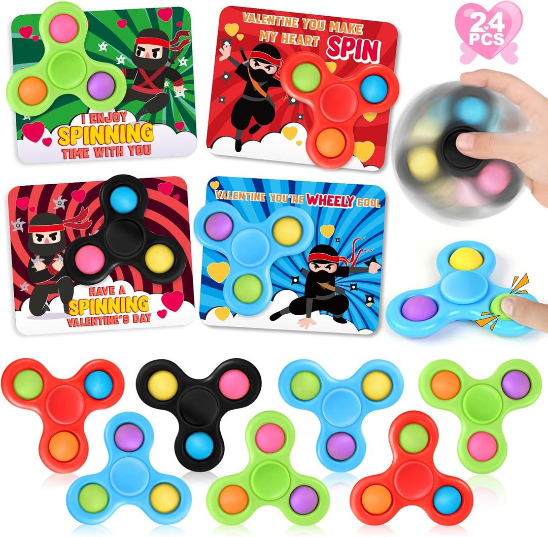 24PCS Valentine Day Cards for Kids Classroom School Exchange, Valentines Day Gifts with Fidget Spinner Toys, Kids Valentine's Card Gifts for Valentine Party Favors, Classroom Prize