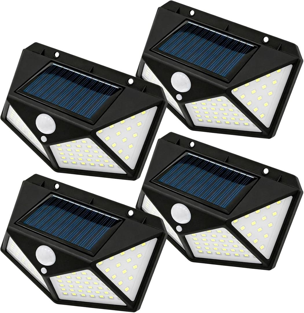 4Pcs Solar RV Light with Motion Sensor Bright 100 LED RV Exterior Light,Black Aluminum Housing 270 Wide Angle Waterproof RV Porch Lights for Courtyards, Garages, Decks