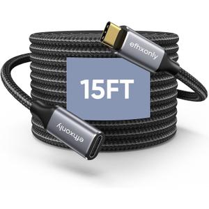 efhxonly USB C Extension Cable 15ft, USBC Extender Type C Male to Female Extension Cord, 100W/5A Fast Charging for iPhone16/15, MacBook Air/Pro, iPad Pro, USB C Hub, Mag-Safe Charger