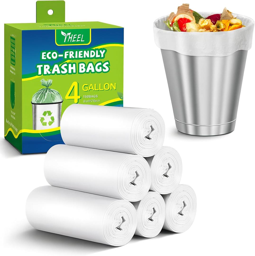 Clear Small Trash Bags 4-Gallon bathroom garbage bags, Trash Bags for Bathroom Bedroom Office - Unscented 15 Liters waste basket liners (150 Counts)