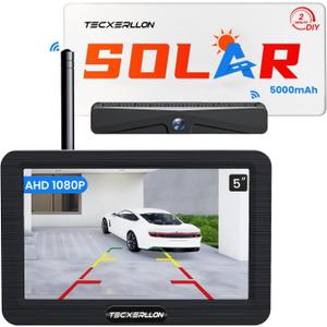 Backup Camera, Solar Wireless Backup Camera with 5" 1080P Monitor, Vehicle Backup Cameras with 5000mAh Solar Battery, IP69K Waterproof Rear View Camera for Car, Van, SUV, Truck, Trailer