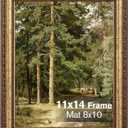 11"x14' Gold Picture Frame, Ornate Vintage Picture Frames for Wall or Tabletop Display, 11x14 Photo Frame Gold with Real Glass, Display Poster 8"x10" with Mat or 11"x14" without Mat for Antique Dco