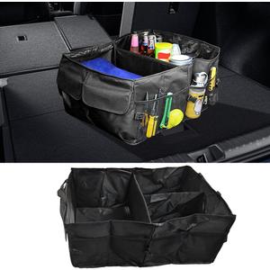 Car Trunk Organizer with Multi-Compartment, Waterproof Oxford Cloth Foldable Cargo Storage Box, Portable Auto Organization for Cars SUVs Trucks (Black)