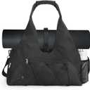 Forestfish Gym Bag For Women With Yoga Mat Holder & Shoe Compartment & Wet Dry Storage Pocket & Adjustable Strap, Black