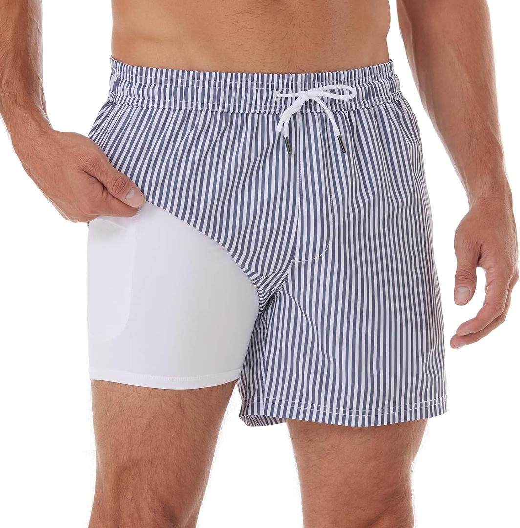 BRISIRA Mens Swim Trunks Swim Shorts Quick Dry 5 inch Inseam Beach Shorts with Compression Liner and Zipper Pocket5XL