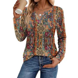 Zeagoo Womens Long Sleeve Tops 2025 V Neck Pleated Shirts Dressy Casual Tunic Blouses Loose Fit Fall Fashion Clothes Size Large