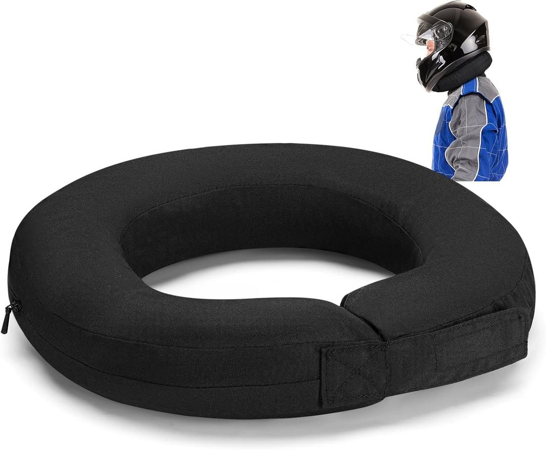 Helmet and Neck Support Collar 360 Degree Tapered Racing Neck Collar Brace Helmet Support with Hook and Loop Closure for Racing(Black)