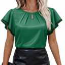 siliteelon Blouses for Women Business Casual Tops for Women Ruffle Short Sleeve Flowy Satin Silk Work Trendy Elegant Summer (XL)