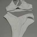 geluboao Bikini Set for Women Solid V Neck Knot Front Push Up High Leg Thong Two Piece Swimsuit (Small, White)