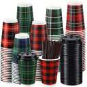 Yungyan 60 Pack 12 oz Christmas Hot Cups with Lids Buffalo Plaid Disposable Coffee Cups with Stirrers Stir Straws Disposable Paper Cups for Party Hot Cocoa Chocolate Cold Drinks Coffee Shops