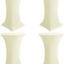 HolidayIdeas Cocktail Table Covers, 4 Pack - Fitted Stretch Spandex Square Corners Cocktail Tablecloths (Butter Cream, Fit for 30"-32" Diameter x 43" Height Tables)
