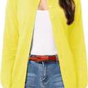 GRACE KARIN Women's Long Sleeve Button Down Crew Neck Classic Sweater Knit Cardigan (Yellow, XXXL)