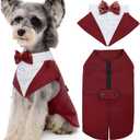 Kuoser Dog Tuxedo Dog Suit and Bandana Set, Dogs Tuxedo Wedding Party Suit, Doggy Prince Bow Tie Shirt Formal Pet Wedding Attire for Large Medium and Small Dogs Golden Retriever Samo Bulldogs (Small (pack of 1), Red)