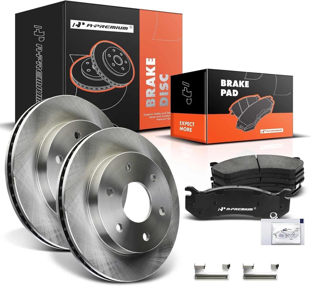 A-Premium 12.00 inch (304.70mm) Front Vented Disc Brake Rotors + Ceramic Pads Kit Compatible with Cadillac, Chevy & GMC Models - Escalade (EXT/ ESV), Silverado, Tahoe, Express, Suburban, Sierra, Yukon