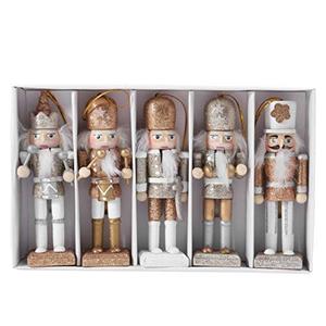 SEWACC 1 Set Christmas Nutcracker Ornaments Gold and Silver Glittered Christmas Soldier Nutcracker Wooden Figurine Collectible Decoration for Xmas Holiday Party Decor