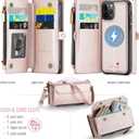 Strapurs for iPhone 12 / iPhone 12 Pro Detachable Wallet Case Compatible with Magsafe, RFID Blocking 9-Card Holder Zipper Strap Lanyard PU Leather Magnetic Phone Case for iPhone 12 6.1", Rose Gold