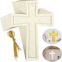 Beeveer 24 Pcs Unfinished Wooden Crosses for Crafts 8.9 x 6.5 Inch Unpainted Large Blank Wooden Layered Cross for Sunday Crafts DIY Church Home Wall Decoration with String (Classic)