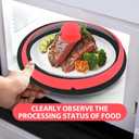 Microwave Glass Cover Splatter Guard Lid with Anti-scald Silicone Handles and Vented Edge for Food Pot Plate Cover 10.5 inch Red