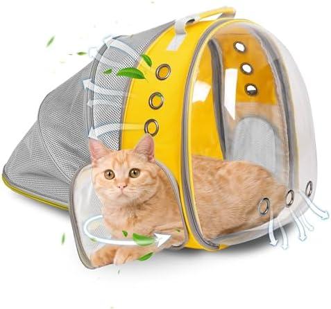 Cat Backpack Carrier Bubble Expandable Foldable Breathable Pet Carrier Dog Carrier Backpack for Large Big Cats Hiking, Travelling, Camping (Back Expandable-Yellow New)