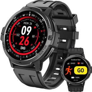 Rugged Smart Watch for Men with Built-in GPS, 6-Axis Sensor for HIIT/Run Form Analysis, 1.46'' Tactical Smartwatch with Bluetooth Calls, Compass, 7-Day, 100+ Sports 3ATM Fitness Tracker, Black