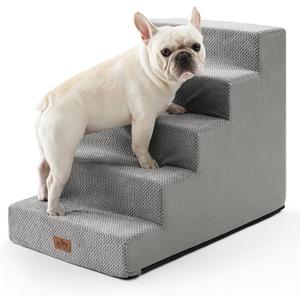 COZY KISS Dog Stairs for Small Dogs, 5 Tier Wider Pet Stairs for High Beds, 23.6" H NonSlip Dog Steps for Old Cats, Puppies, Small Medium Dogs, 19.7x29.5x23.6 inch, Grey