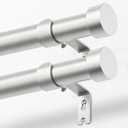 KAMANINA Curtain Rods 2 Pack, Heavy Duty Curtain Rods for Windows 28 to 48 Inch, 1 Inch Silver Modern Drapery Rod with End Cap (32"-58", 2Pack)