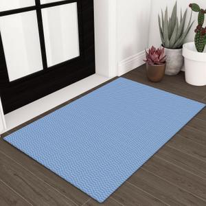 KOZYFLY Washable Area Rug 2x3 Ft Small Entryway Rug Indoor Door Mat Throw Rugs with Rubber Backing, Braided Cotton Floor Carpet for Front Entrance Bathroom Kitchen Foyer, Blue (Denim Blue/Ice Blue)