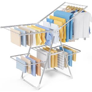Sakugi Clothes Drying Rack, Foldable 2-Level with 55.5" Adjustable Wings, Large