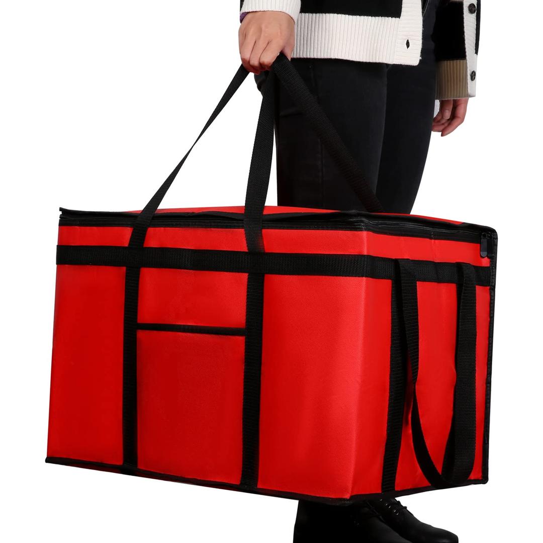 Extra Large XXXL Insulated Food Delivery Bag Cooler Bags Keep Food Warm Catering Therma Catering Bag for doordash 22x14x13 Cooler Bags Therma Shopper hot XXXL Warming RED Pizza 22w x 14 l x 13d