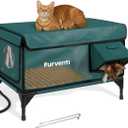 Outdoor Heated Cat House in Winter,Extremely Insulated & Weatherproof,Elevated Feral Cat Shelter with Waterproof Eaves & Escape Door for Outside Stray Barn Cat (Dark Green,M.) (23.8"x16.5"x18.5")