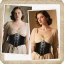 Black Corset Waist Belt for Women Elastic Lace up Renaissance Pirate Accessories Tied Waspie Wide Belt for Halloween (Black)