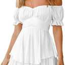 Fixmatti Women Boho Romper Off Shoulder Ruffle Chiffon Shorts Jumpsuit Playsuits (Large, White)