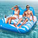 Pool Float for Adults Extra Large Inflatable Tanning Pool Float with Backrest, Footrest & 2 Cup Holders, Heavy Duty Float Lounger for Pool, Lake, River
