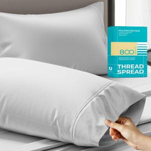 THREAD SPREAD Pillow Cases Queen Size Set of 2-800 Thread Count 100% Egyptian Cotton Pillow Cases Standard Size, Silky Soft, Sateen Weave Luxury Hotel Bed Pillow Covers for Sleeping - Silver Grey (Standard / Queen Pillowcases)