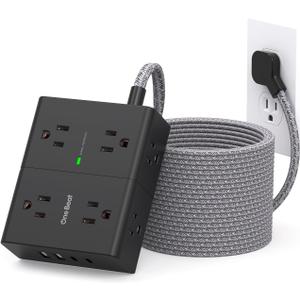 Surge Protector Power Strip 25 Ft Cord, Ultra Thin Flat Extension Cord with 8 Outlets 4 USB Ports(2 USB C), Flat Plug Power Strip, 25 Ft Long Braided Power Cord for College Dorm Room Essentials-BK