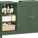 TEENFON 35.4" Pedestal Sink Storage Cabinet with 2 Doors and Adjustable Shelves, Bathroom Sink Cabinet, Under Sink Storage with U-Shape Cut-Out, Green