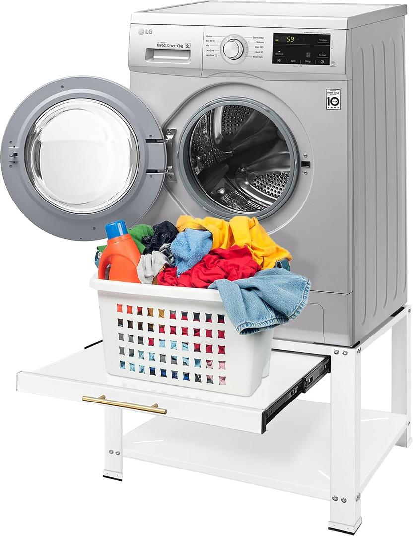 Royxen Washer and Dryer Pedestals Heavy Duty Metal Laundry Pedestal 29"W x 29"D x20"H, Washer Dryer Pedestal Extra Big Screws for Anti-Vibration, Basket Shelf, 800lbs Capacity, White