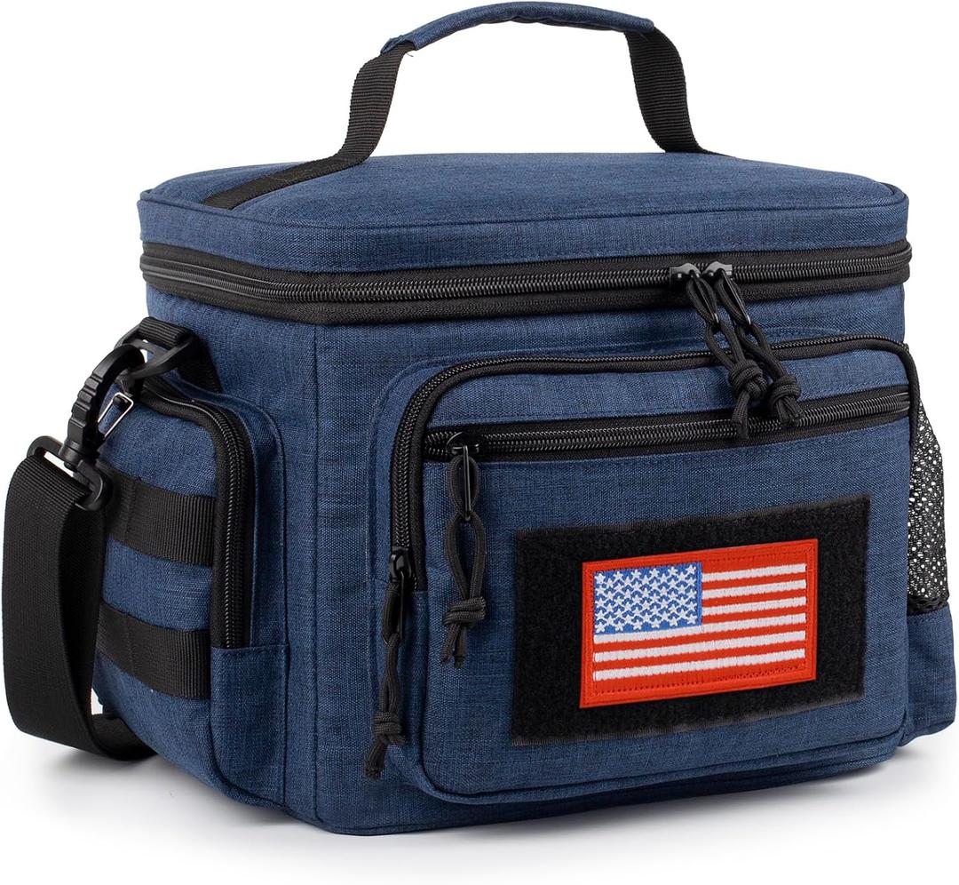 Lunch Box for Men, Tactical Lunch Bag MOLLE Webbing Leakproof Insulated Lunch Cooler Women Adult Meal with Adjustable Shoulder Strap Lunch Pail (Blue) (Medium)