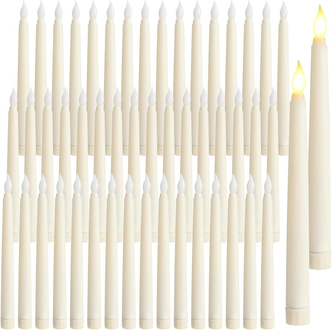 Baquler 50 Pcs 8.5 Inches Flameless Taper Candles Bulk Battery Operated Taper Candles Ivory LED Candlesticks Flickering for Christmas Wedding Home Decor